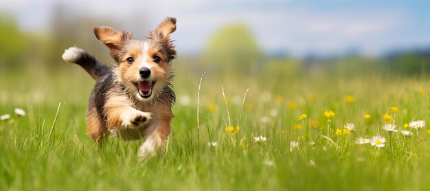 Perro corriendo en el prado