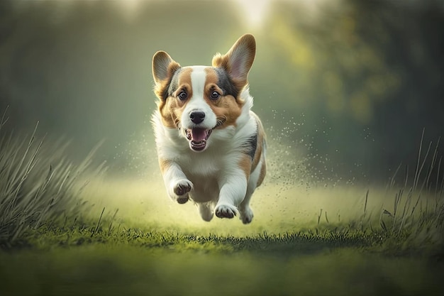 Perro corriendo sobre hierba