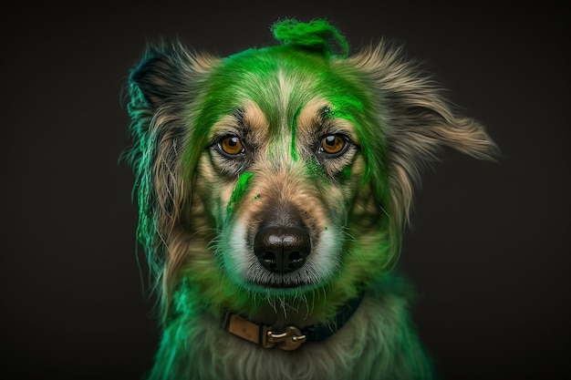 Perro cubierto de pintura verde IA generativa