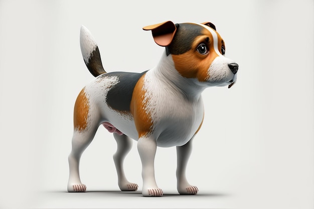 Perro de cuerpo completo 3d en centro de estudio completo de estilo de dibujos animados en fondo blanco pequeño