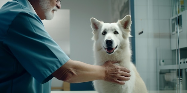 Foto un perro da un apretón de mano al veterinario