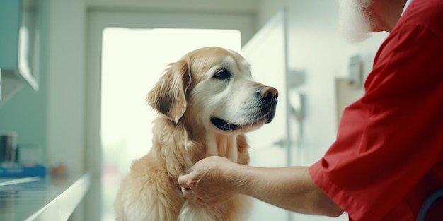 Foto un perro da un apretón de mano al veterinario