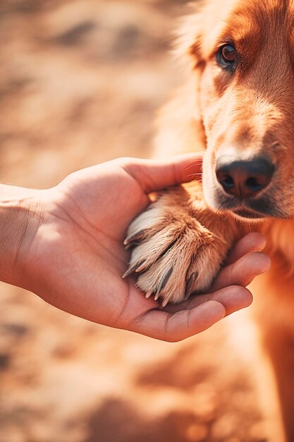 Un perro le da una pata a un hombre Generativa AI Amor