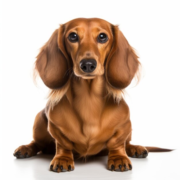 Foto perro dachshund sentado en un fondo blanco