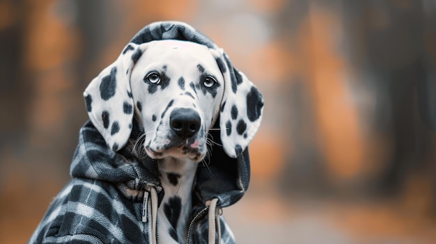 Foto perro dalmático con capucha generativo ai