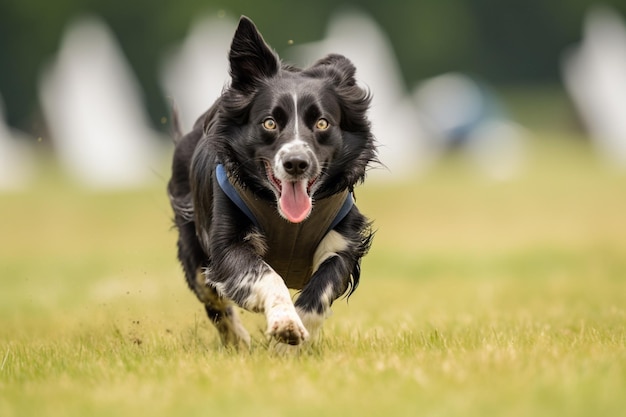 Perro deportivo que actúa durante el lucho en la competencia