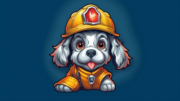 Foto un perro de dibujos animados con un casco de bombero y una ai generativa de chaqueta amarilla