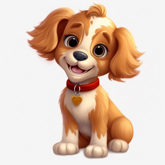perro de dibujos animados con un collar rojo y una medalla de oro generativo ai
