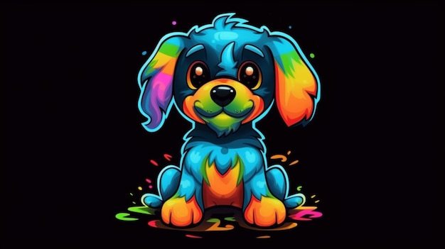 perro de dibujos animados coloridos con camiseta de fondo negro desGenerative AI