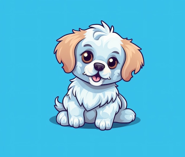 Un perro de dibujos animados con un fondo azul que dice "cachorro" en él