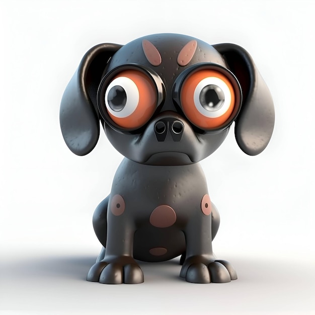 Perro de dibujos animados con ojos grandes en fondo blanco renderización 3D