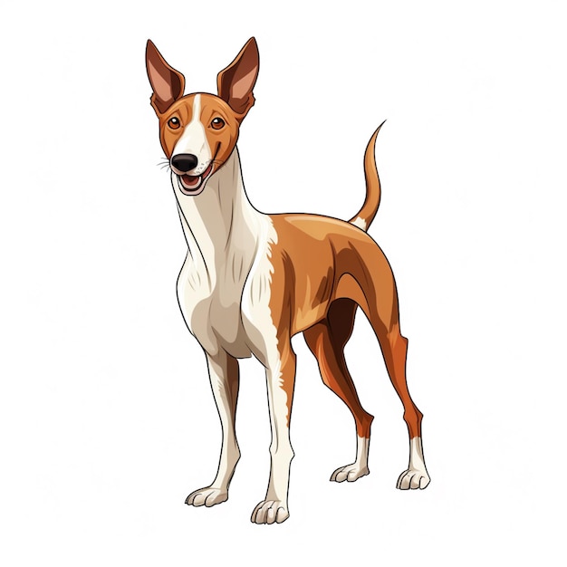Foto perro de dibujos animados de pie en fondo blanco con pelaje marrón y blanco generativo ai