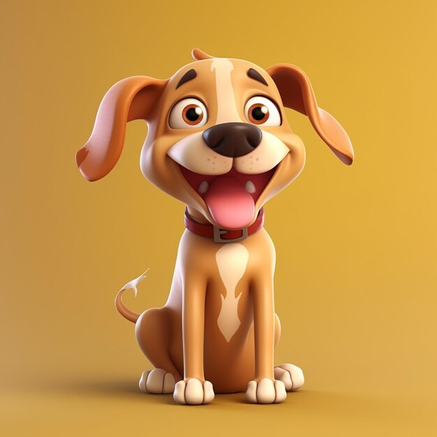 perro de dibujos animados sentado en un fondo amarillo con un cuello rojo generativo ai