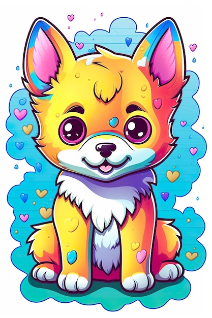 Un perro de dibujos animados sentado en el suelo con corazones en el fondo imagen generativa de ai