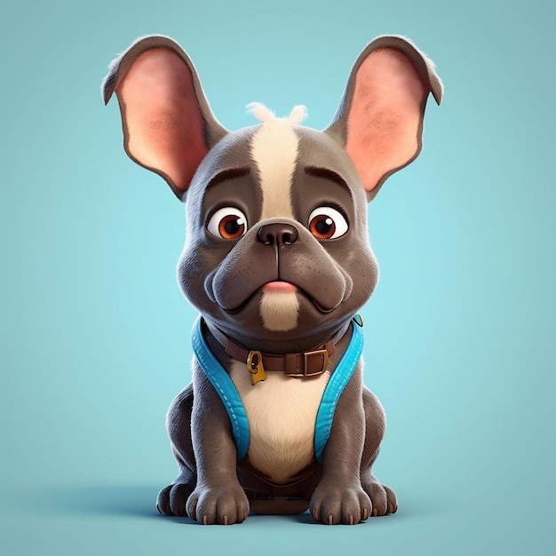 Perro de dibujos animados sorprendido sobre fondo azul Cute mascota de primer plano AI generativa