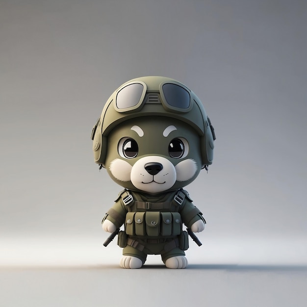 Un perro de dibujos animados con uniforme militar y casco.