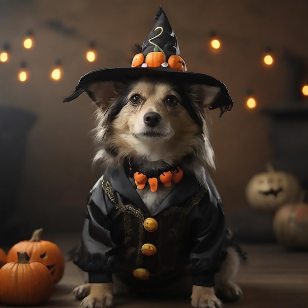 Perro con disfraz de fiesta de Halloween