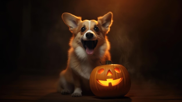 Perro disfrazado de Halloween en el bosque