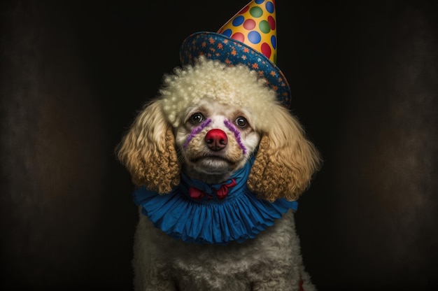 Perro disfrazado de payaso