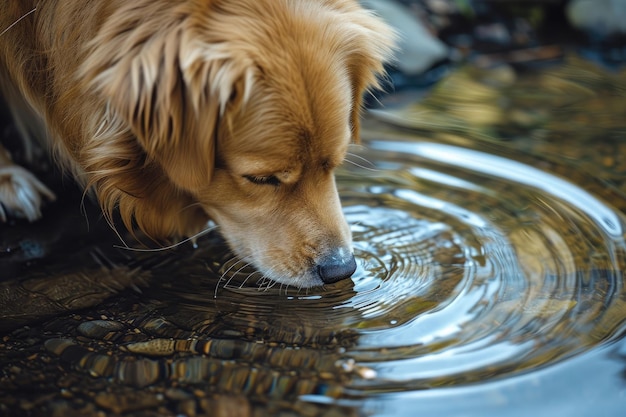 Un perro disfrutando de una bebida refrescante junto al río