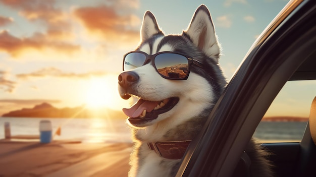 Perro disfrutando de viajar en coche IA generativa