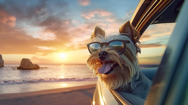 Perro disfrutando de viajar en coche