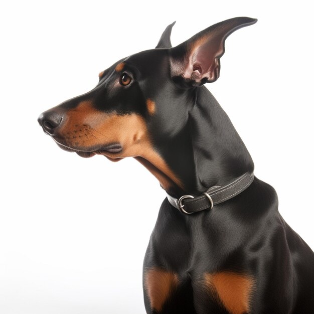 Un perro doberman negro y marrón con un collar negro.