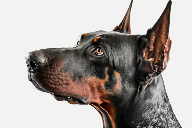 Perro Doberman sobre un fondo blanco