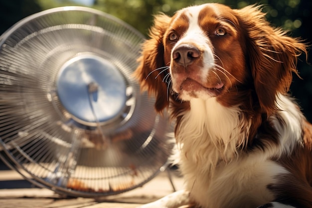 Perro doméstico que busca un respiro de la IA que genera el calor del verano