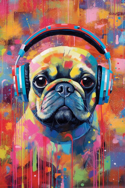 Perro escuchando musica con audifonos