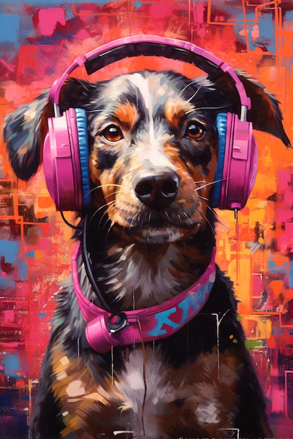 Perro escuchando musica con audifonos