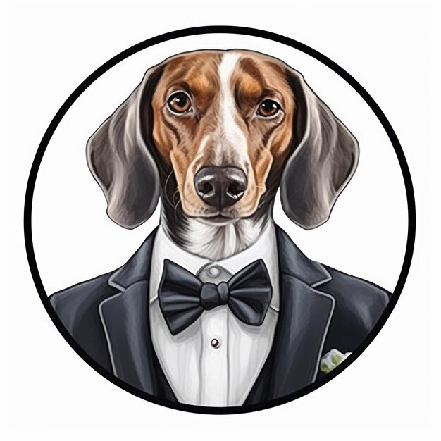 Foto perro con esmoquin, vector para camiseta dibujado en adobe illustrator