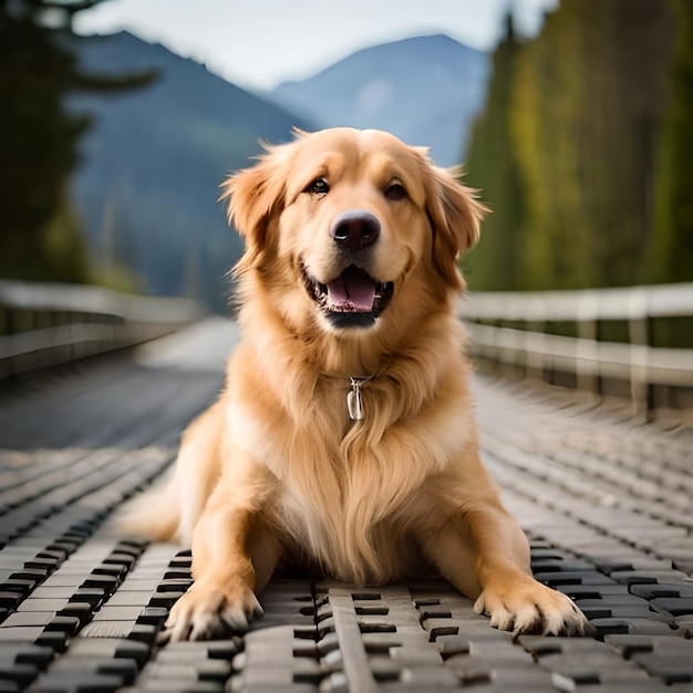 Un perro está acostado sobre una rejilla de metal con la palabra dorado.