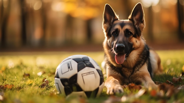 un perro está jugando con una pelota de fútbol.