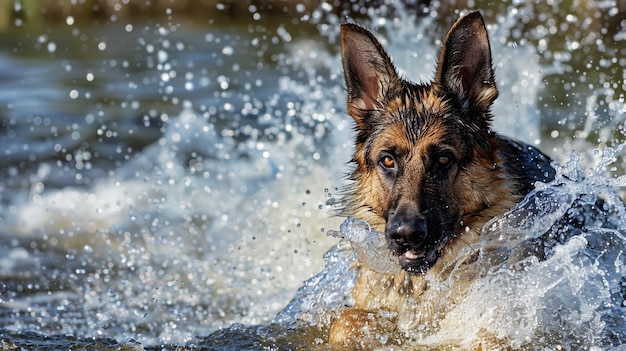 un perro está nadando en el agua con burbujas