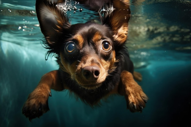 El perro está nadando bajo el agua Hermosa imagen de ilustración AI generativa
