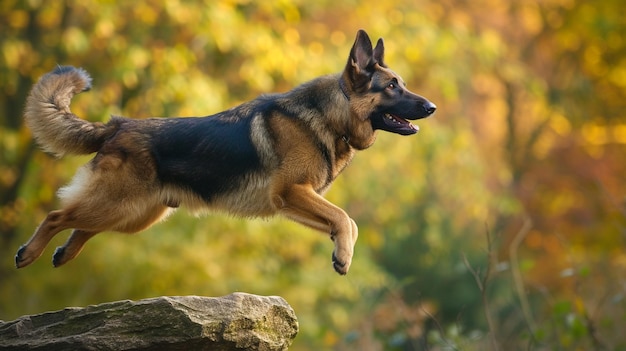 un perro está saltando sobre una roca con la palabra cita en él