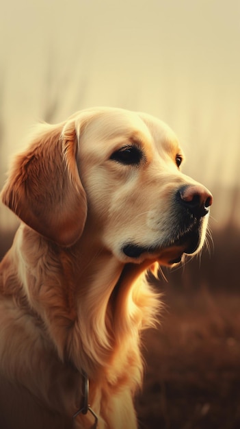 Un perro está sentado en un campo.