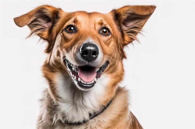 el perro está sonriendo sobre fondo blanco