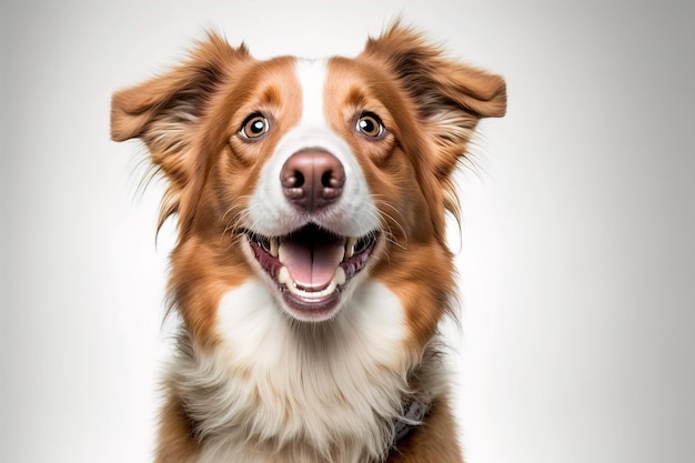 el perro está sonriendo sobre fondo blanco