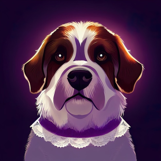 un perro está usando un collar con un fondo púrpura