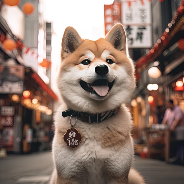 Foto un perro con una etiqueta que dice perro feliz en él