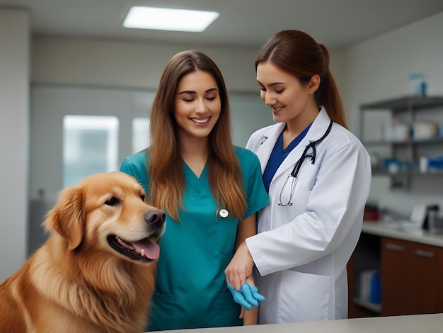 Perro examinado por veterinarios