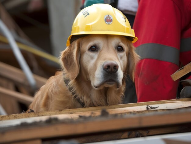 Perro experto en búsqueda y rescate trabajando diligentemente en una zona de desastre