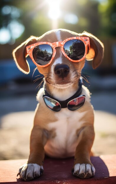 Foto perro extravagante con grandes sunnies