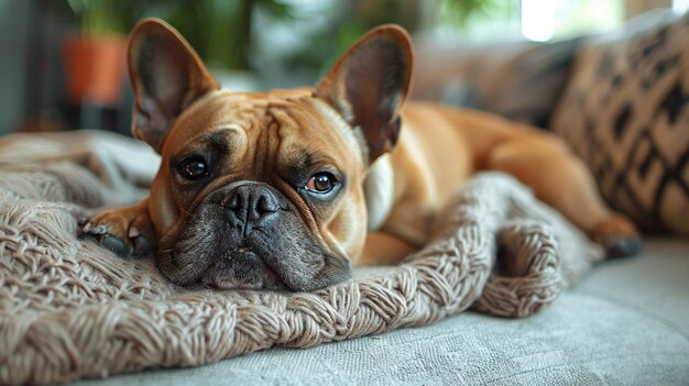 El perro favorito yace en el sofá de la sala de estar Las dificultades de tener un perro en la casa