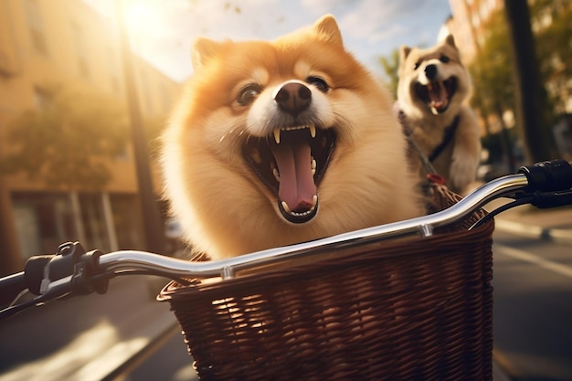 Perro feliz en cesta de bicicleta Generativo Ai