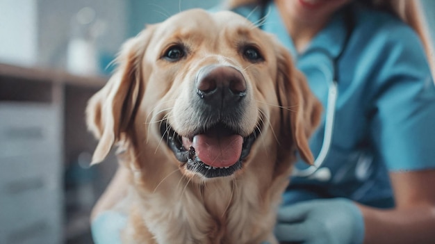 Perro feliz en la cita con el veterinario IA generativa