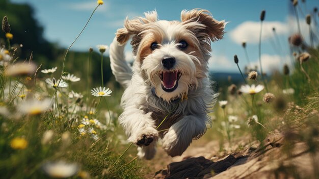 perro feliz corriendo en el campo