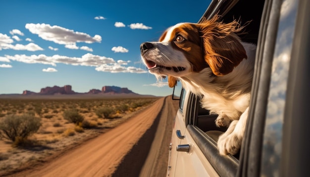 Perro feliz disfrutando de la brisa desde la ventanilla de un auto